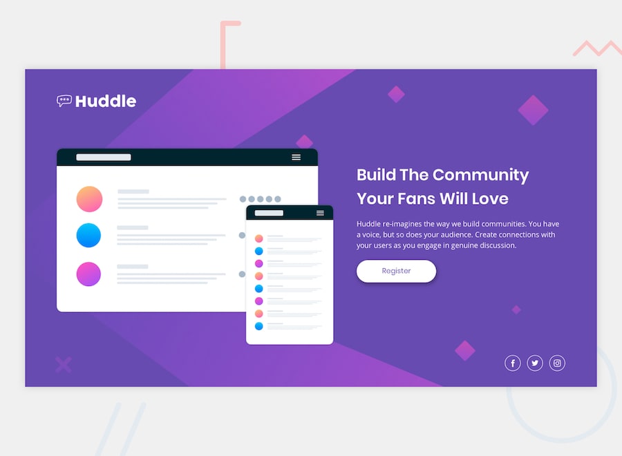 Huddle landing page with a single introductory section Huddle landing page with a single introductory section
